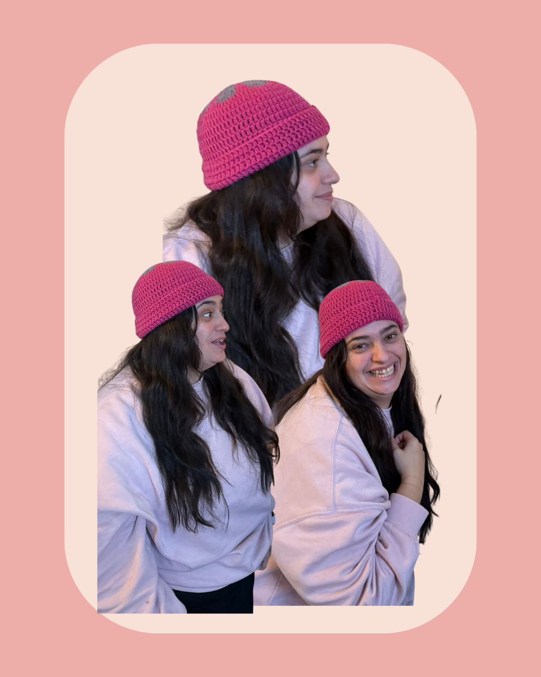 Gorro Flower Power - Rosa com flor lilás
