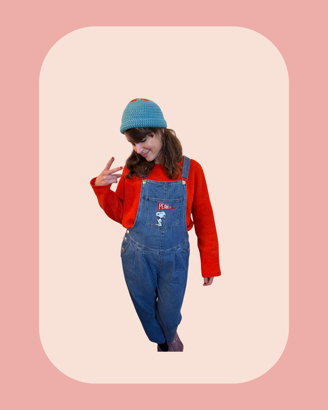 Gorro Flower Power - Azul com flor laranja