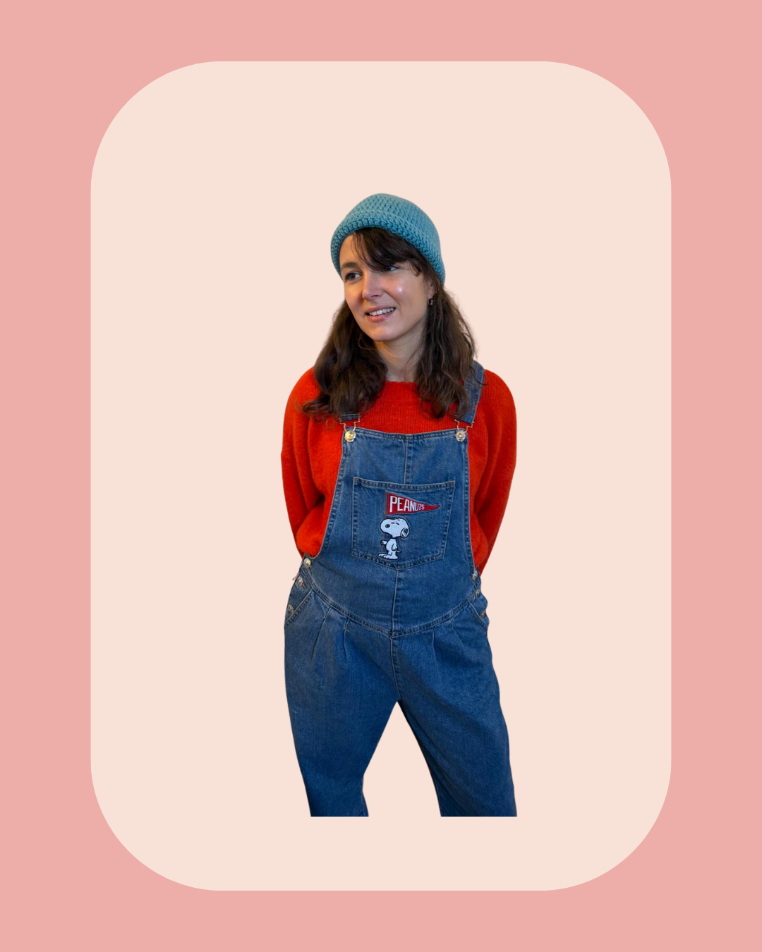Gorro Flower Power - Azul com flor laranja