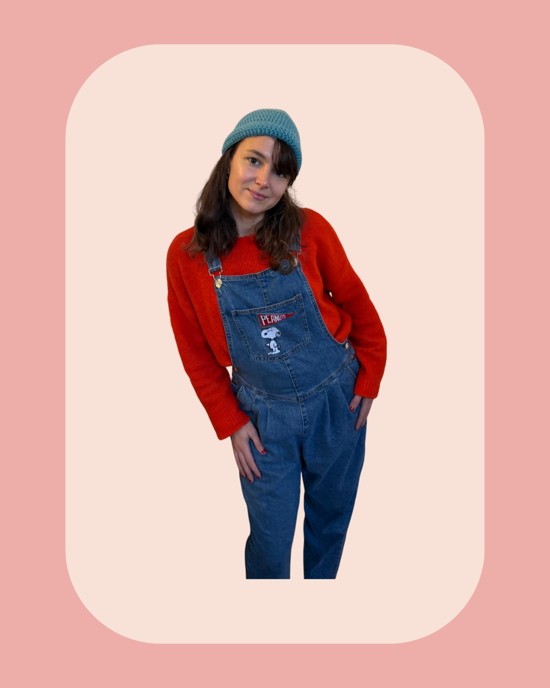 Gorro Flower Power - Azul com flor laranja