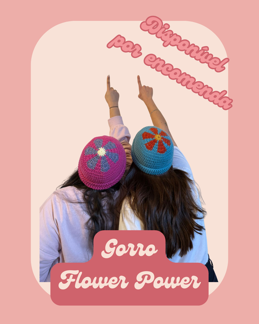 Gorro Flower Power - Rosa com flor lilás