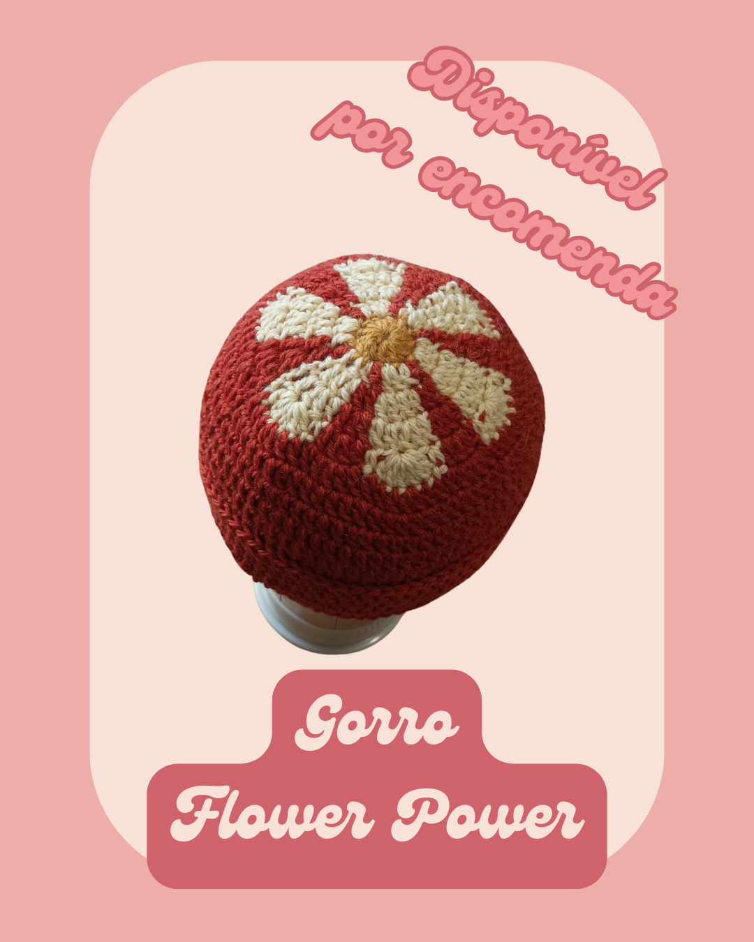 Gorro Flower Power - Laranja com flor amarela