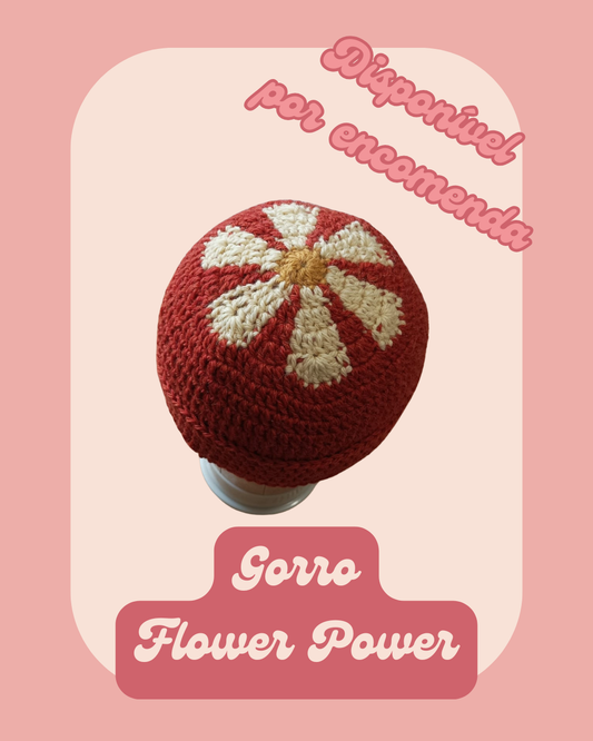 Gorro Flower Power - Laranja com flor amarela