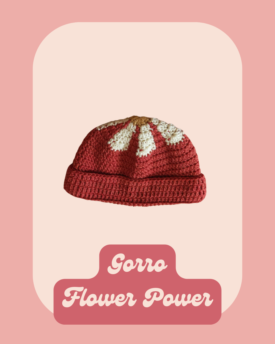 Gorro Flower Power - Laranja com flor amarela