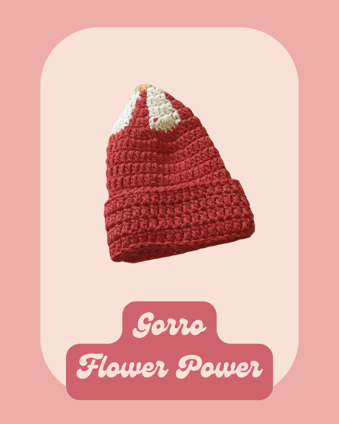 Gorro Flower Power - Laranja com flor amarela
